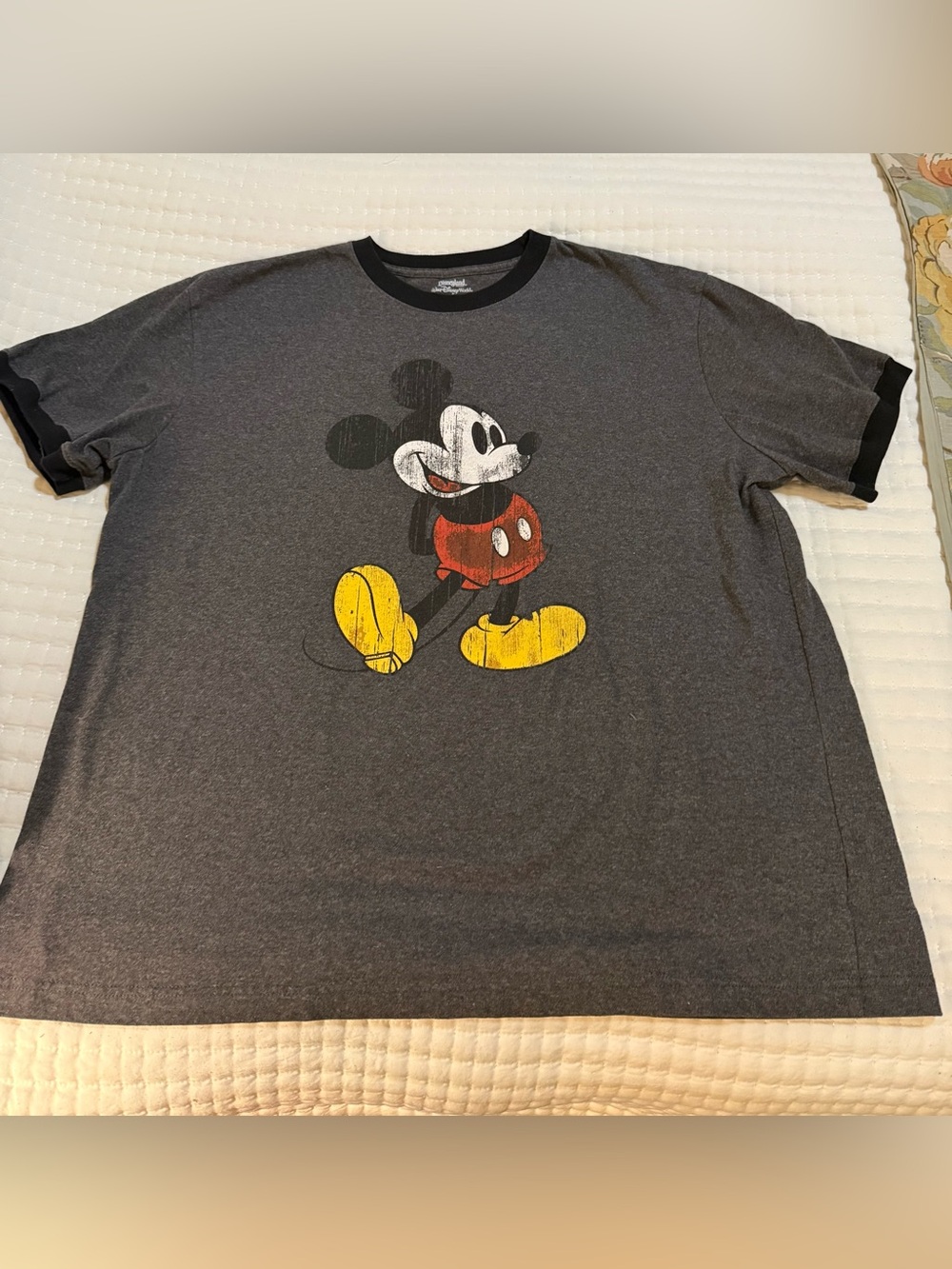 Disney Men's Short Sleeve Gray Ringer Tee with Mickey Mouse